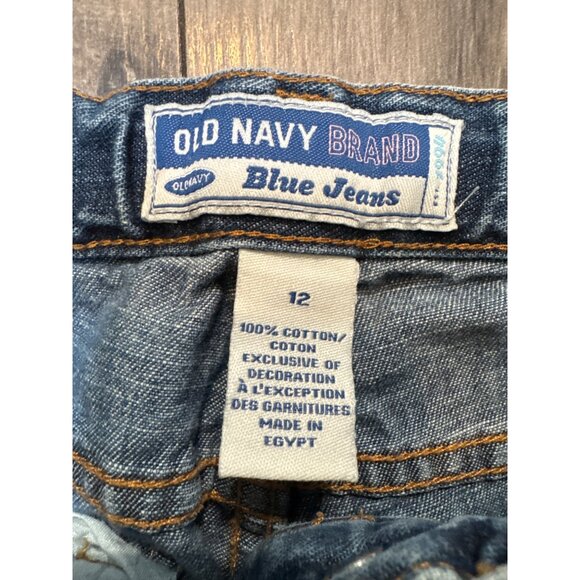 Old Navy Girls Size 12 Rolled Cuff Cropped Capri Blue Jeans Floral Embroidery Po - Picture 2 of 8